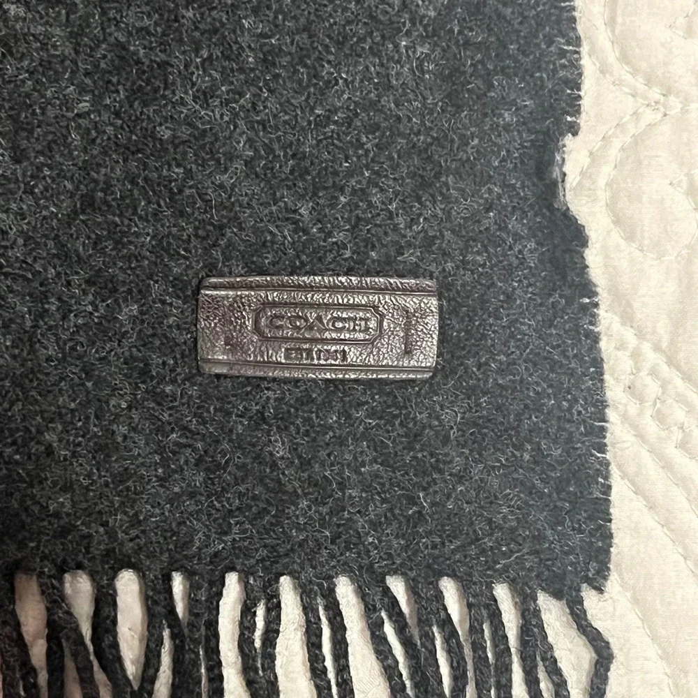 Coach Scarf 100% Wool Knit Red Black Striped Preppy‎ Fringe Logo Patch *FLAW